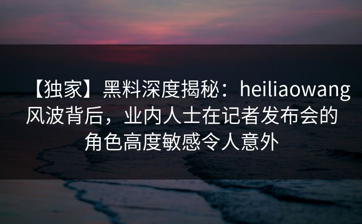 【独家】黑料深度揭秘：heiliaowang风波背后，业内人士在记者发布会的角色高度敏感令人意外